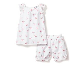 Petite Plume Kids Flamingo Pajama Set - White and Pink